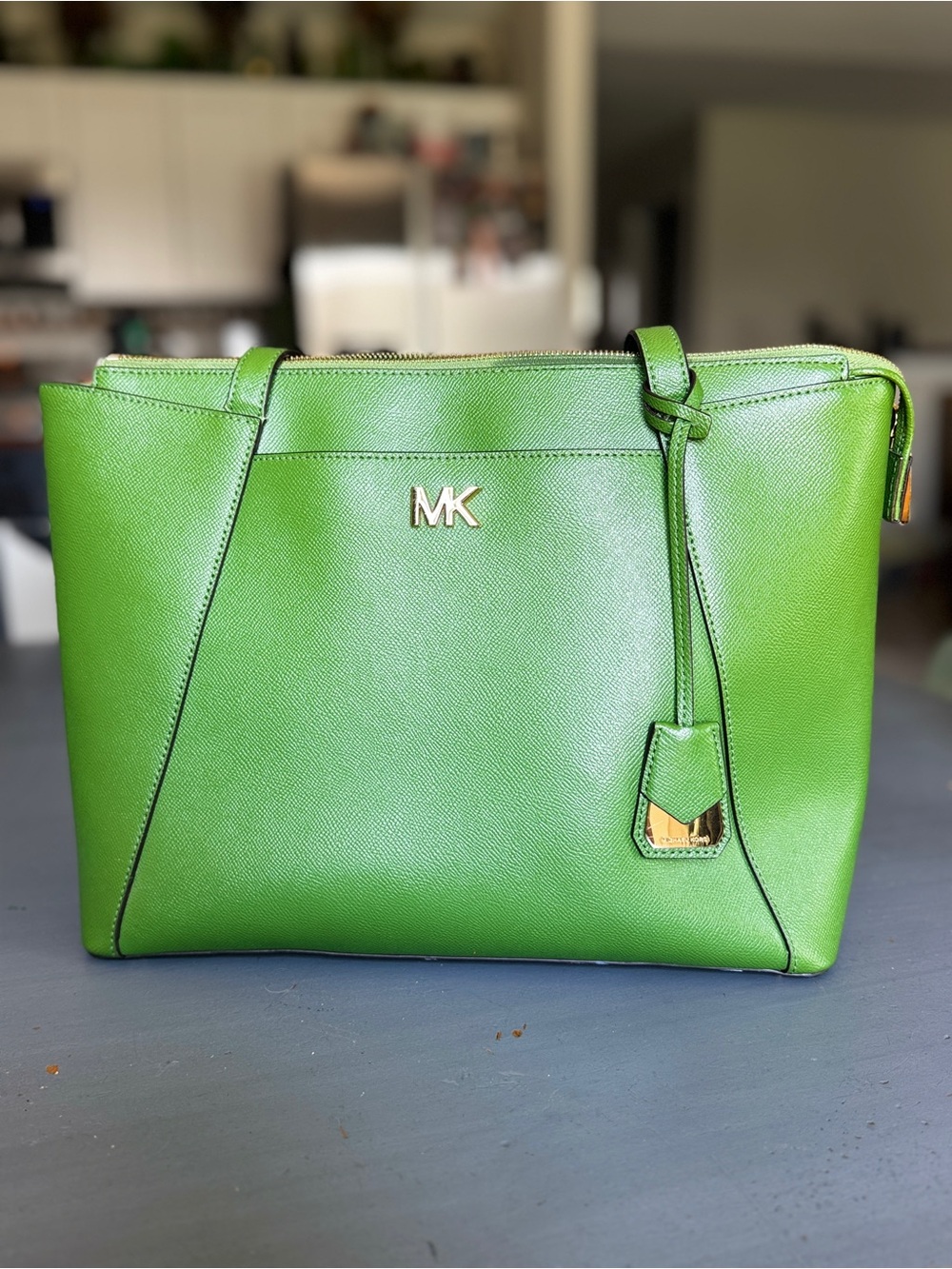 Michael Kors Green Saffiano Leather Tote with Gold Hardware
